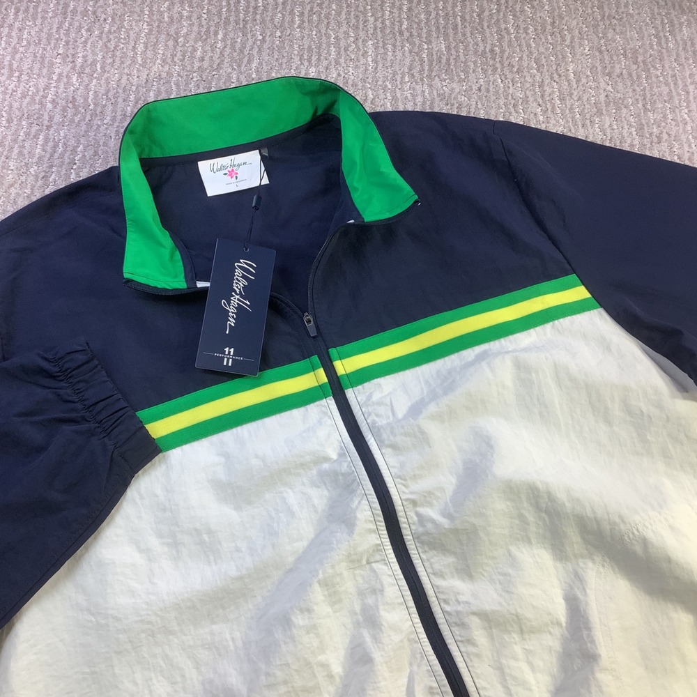 Walter Hagen Performance 11 Woven Full Zip Golf Jacket Navy White Size L NWT
